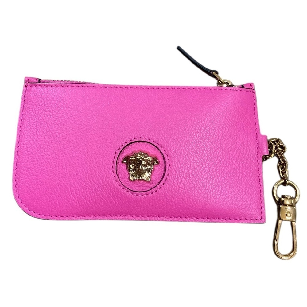Versace Fuchsia Leather Key Holder with Gold Medusa